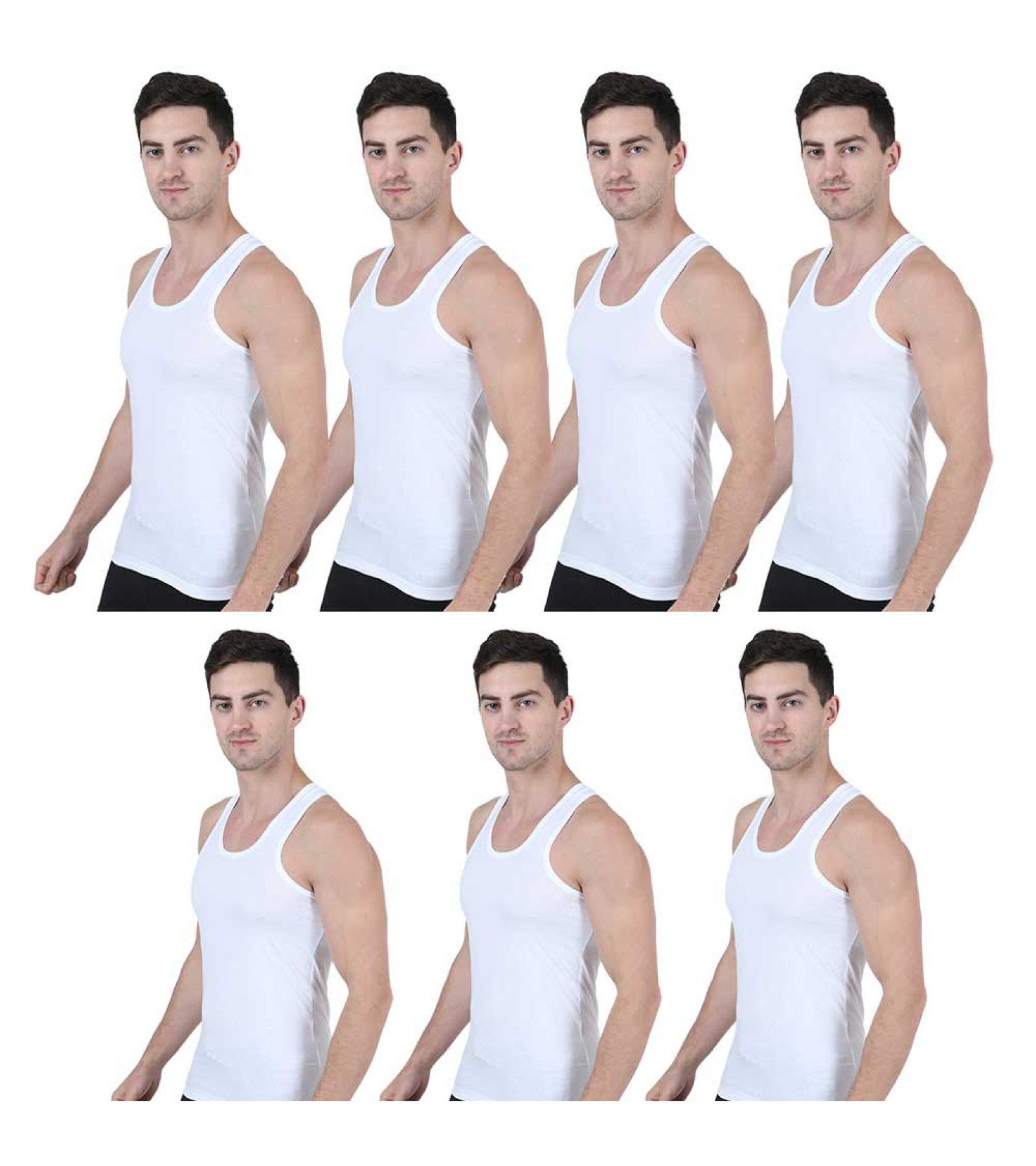 Men's Sleeveless Regular Fit Vest Combo Pack of 7 - White